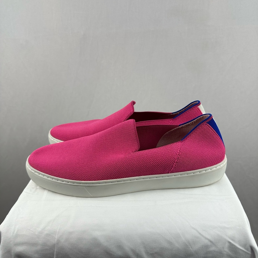 Rothy's Pink Slip-On Sneakers with Blue Heel Detail